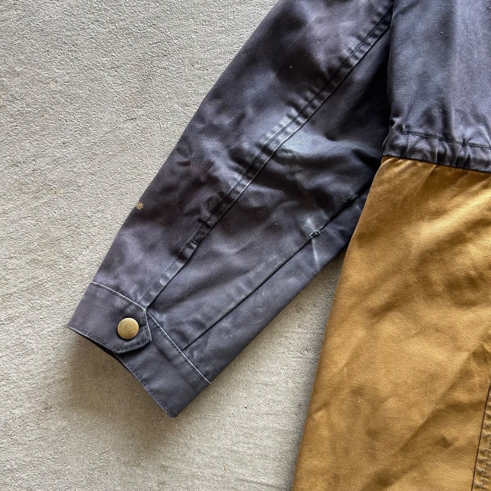 J.Crew Waxed Cotton Long Field Work Jacket Size XS Navy Blue Brown Parka 02745 - Picture 7 of 9